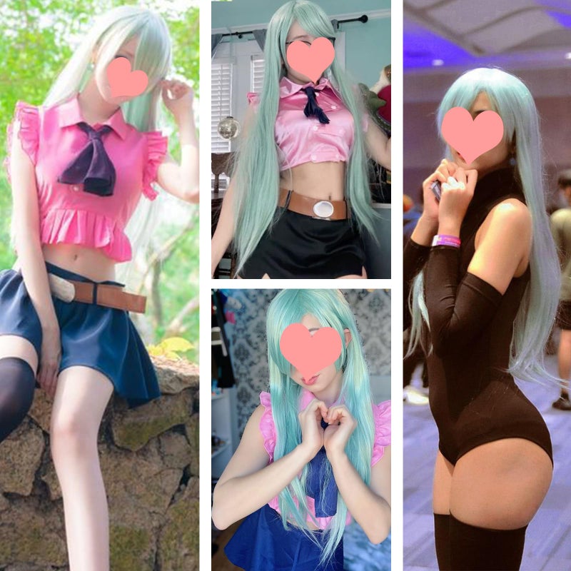 Aicos Alacos Long Green Anime Costumes Halloween Wig for the Seven Deadly Sins Elizabeth Liones +Cap - Image 3